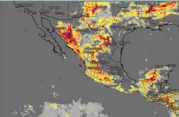 Mapa de la República Mexicana pintado de color amarillo, rojo y gris