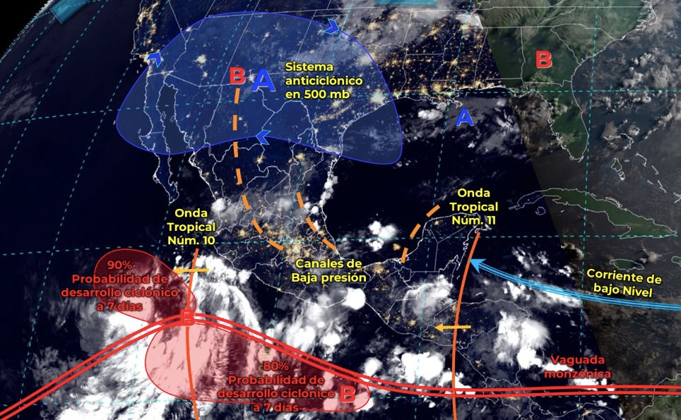 Mapa del Servicio Meteorológico Nacional con sistemas activos