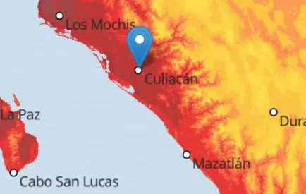 Mapa de México destacando ciudades de Sinaloa