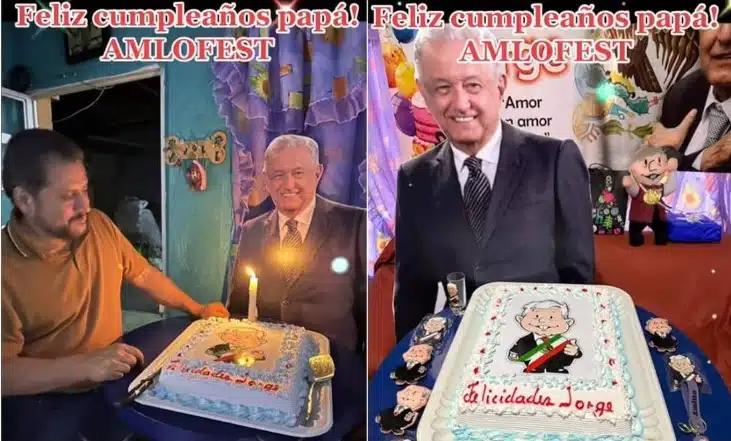 Hombre celebra su cumpleaños con temática de AMLO