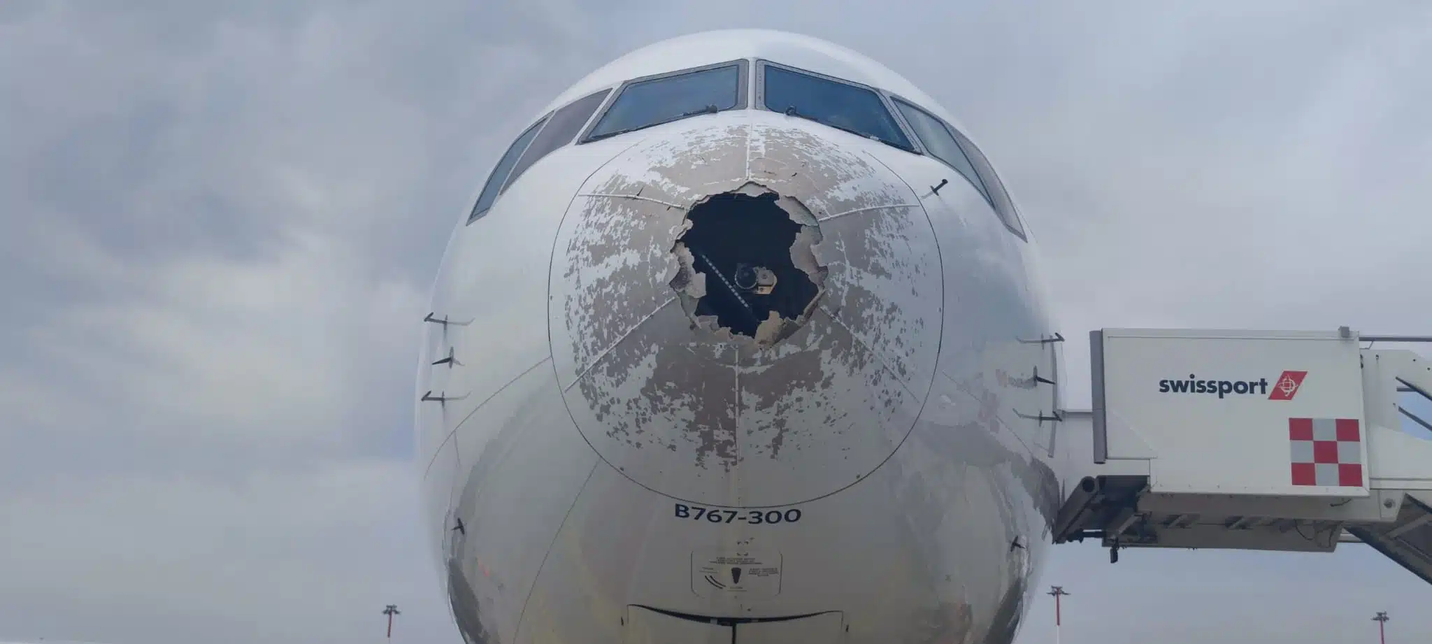 Granizada causa severos daños en avión