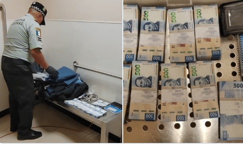 Guardia Nacional encuentra billetes en maleta