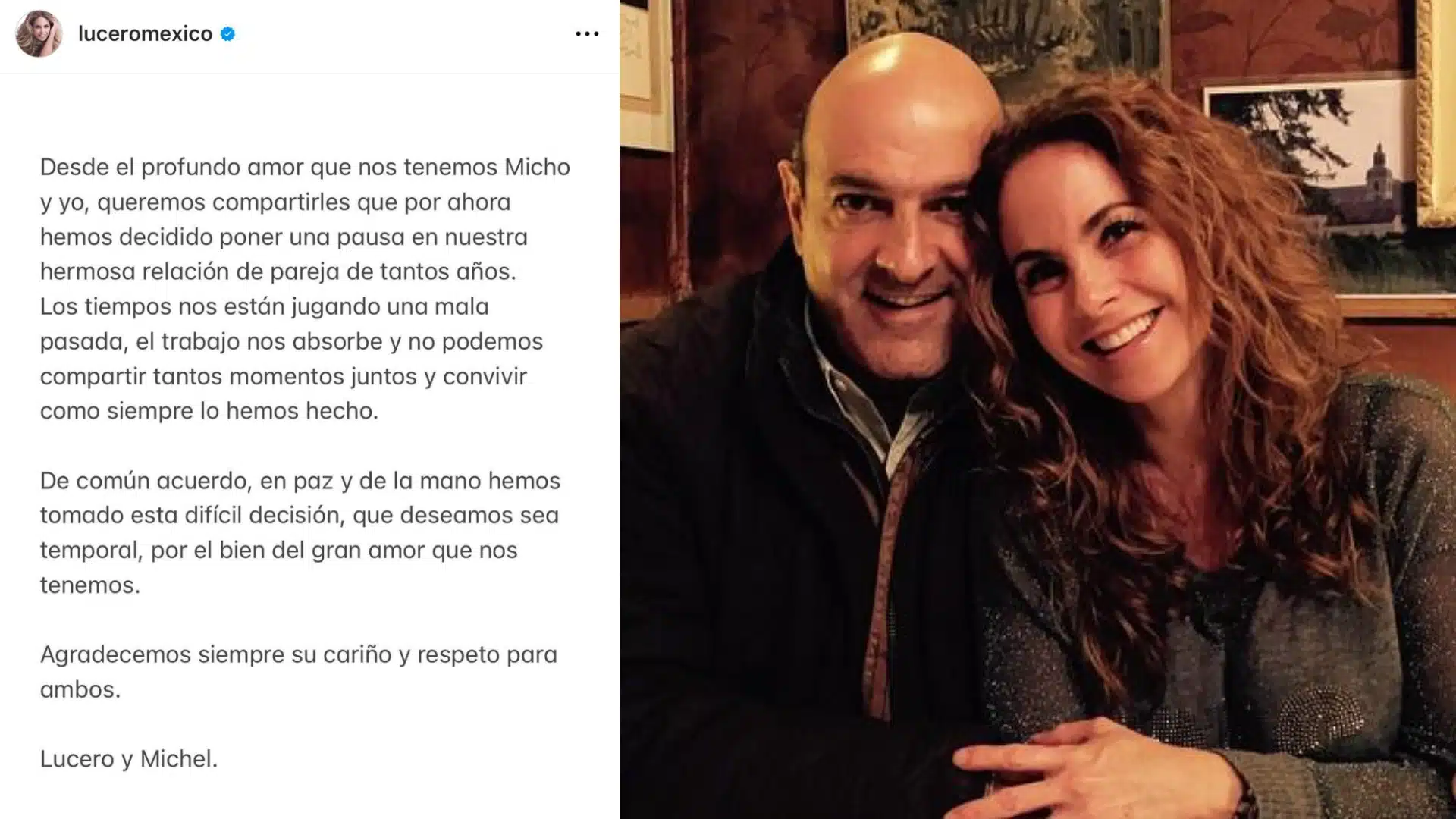 o Lucero pide respeto para ambos y agradece a los fans su apoyo ahora que se separan.