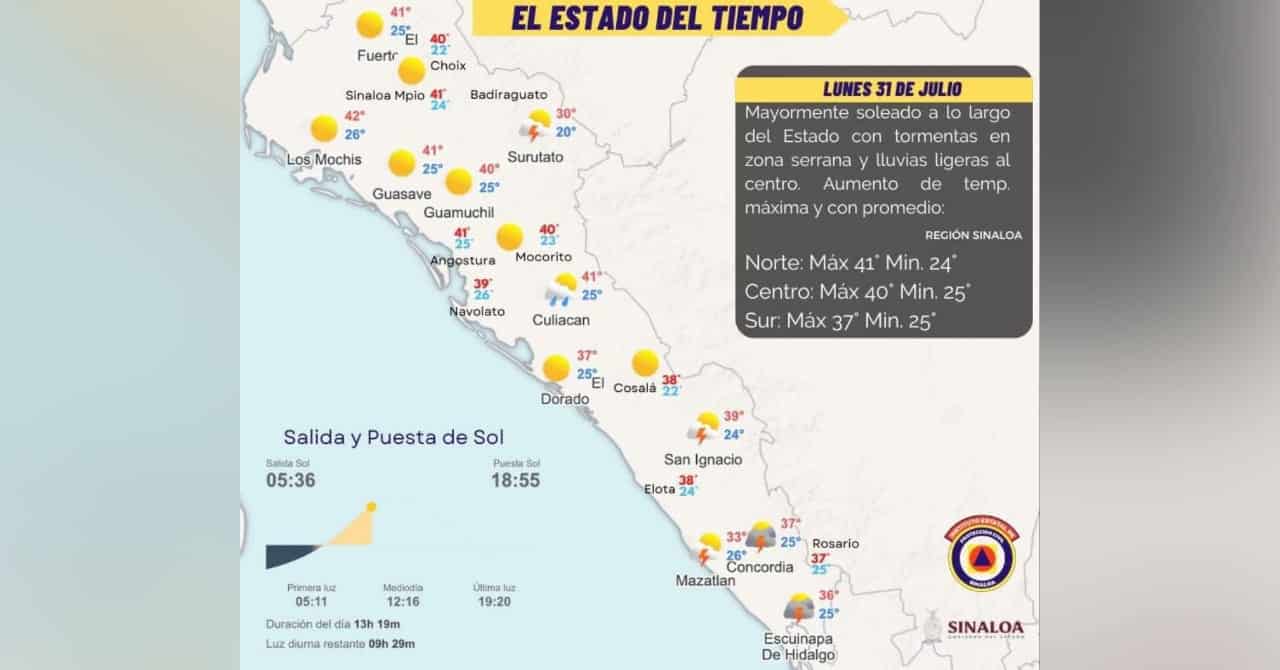 MAPA DEL ESTADO DEL TIEMPO DEL ESTADO DE SINALOA.
