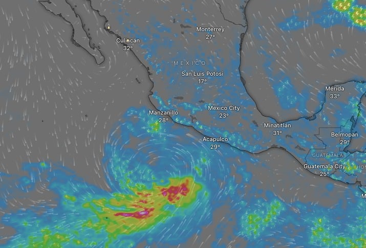 Mapa del Pacífico vía Windy