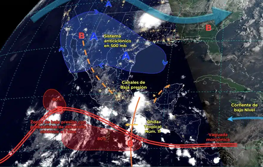 Imagen de pronóstico emitida por el SMN para hoy domingo 9 de julio.