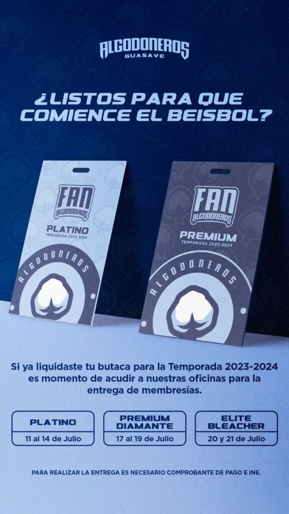 Publicidad del carnet Fan Algodoneros para temporada 2023-2024 de la LMP
