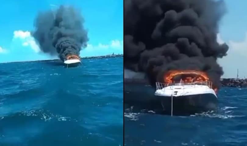 Se incendia yate en Yucatán y tripulantes se lanzan al mar