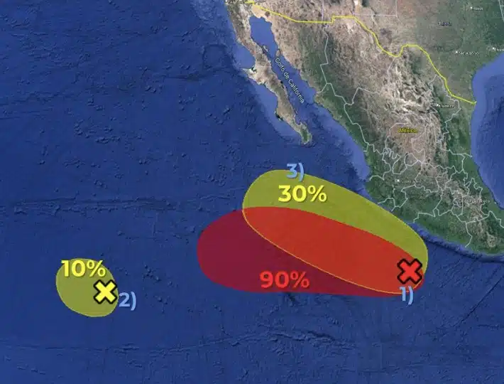 Imagen de seguimiento de sistemas con potencial ciclónico en el Pacífico