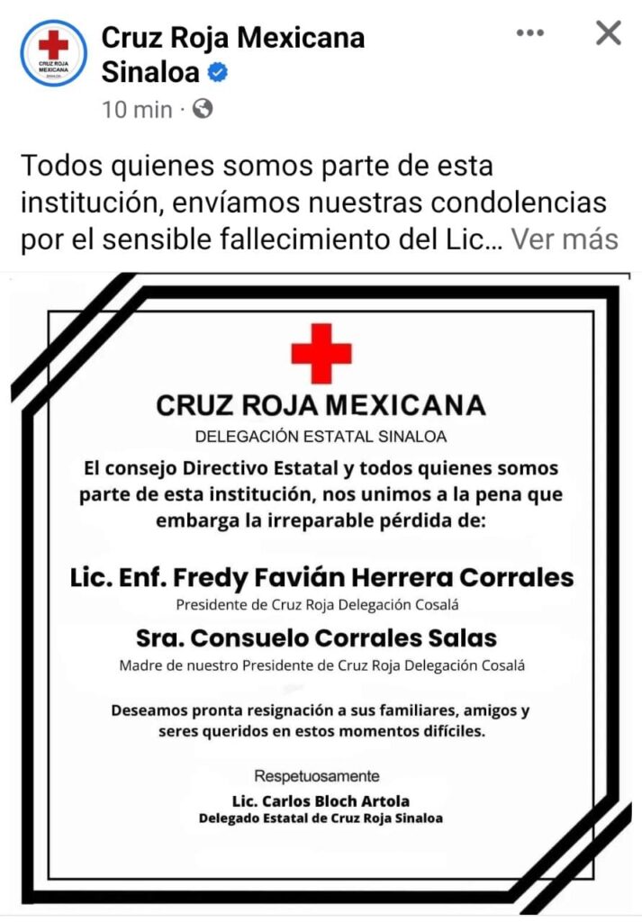 CNFIRMAN FALLECIMIENTO DEL presidente de Cruz Roja Cosalá.