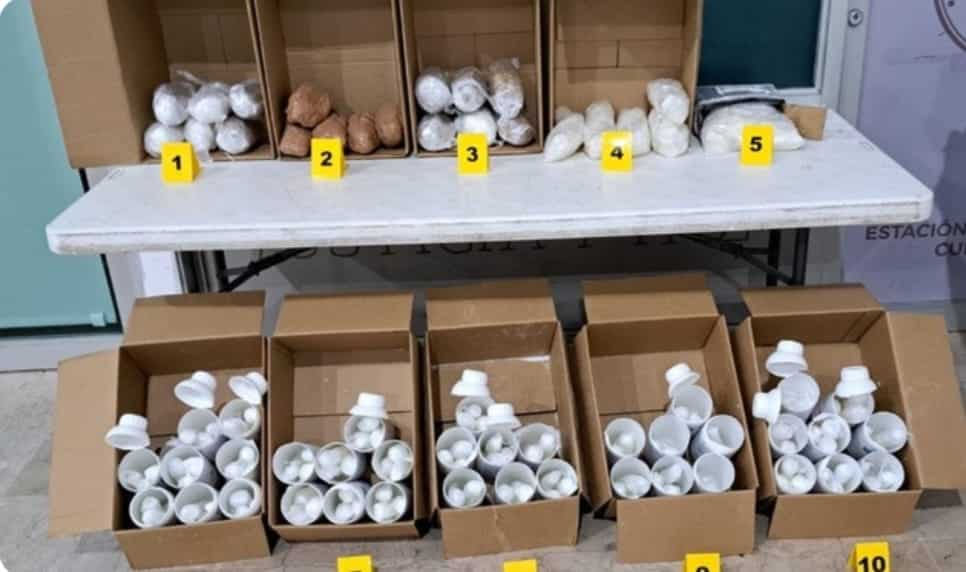 ¡En botellas de fertilizante! Aseguran 126 paquetes de droga sintética en paquetería de Culiacán
