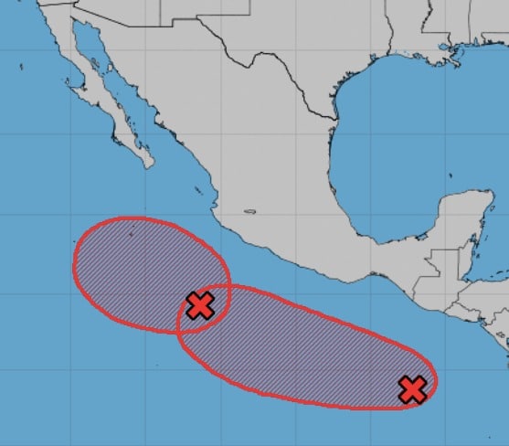 Mapa de la República Mexicana, a un lado dos óvalos de color rojo con dos tachas adentro