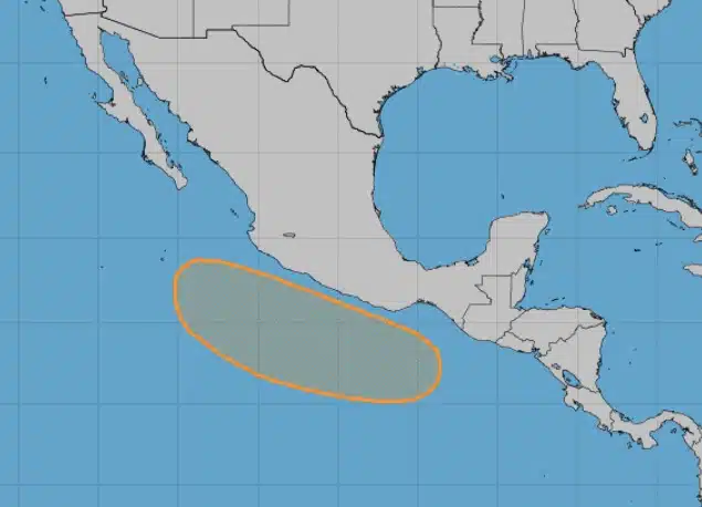 Mapa de México y a un lado una zona de inestabilidad en el Pacífico Mexicano