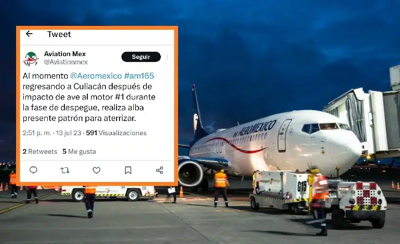 Ave impacta motor de avión de Aeroméxico y provoca su retorno a Culiacán