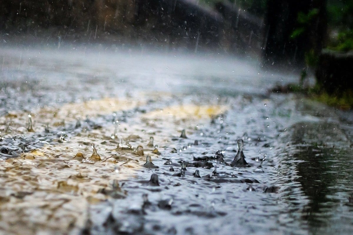 Calle mojada por lluvia