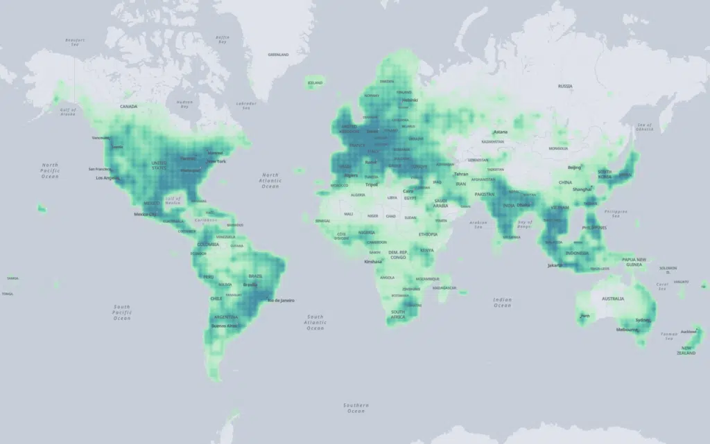 Mapa con esquema de datos de Overture Maps Foundation