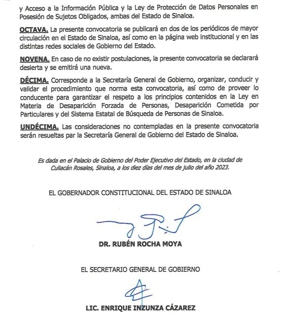requisitos para los aspirantes a la Comisión de Búsqueda en Sinaloa