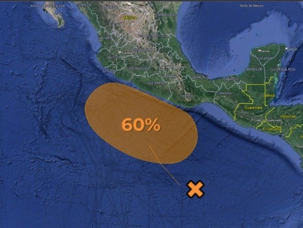 Mapa de México donde se muestra la zona donde podría activarse un nuevo ciclón