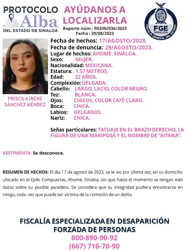 Ficha de búsqueda de Priscila Irene Sánchez Méndez