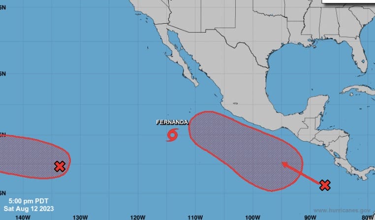 Mapa que muestra la formación del ciclón Fernanda