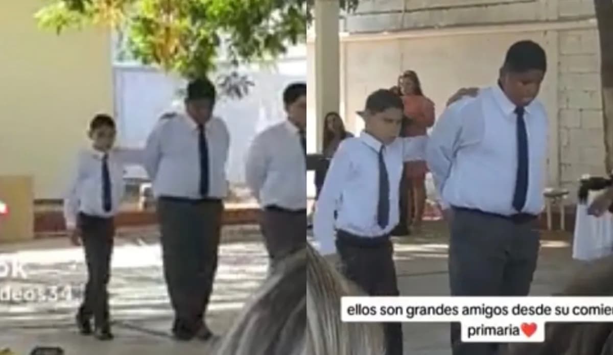 Emotivo momento: Niño de primaria ayuda a su mejor amigo invidente durante vals de graduación en Sonora