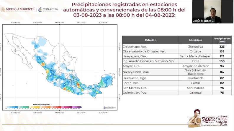 Lluvias acumuladas en las últimas 24 horas por efectos de la potencial tormenta tropical Eugene.