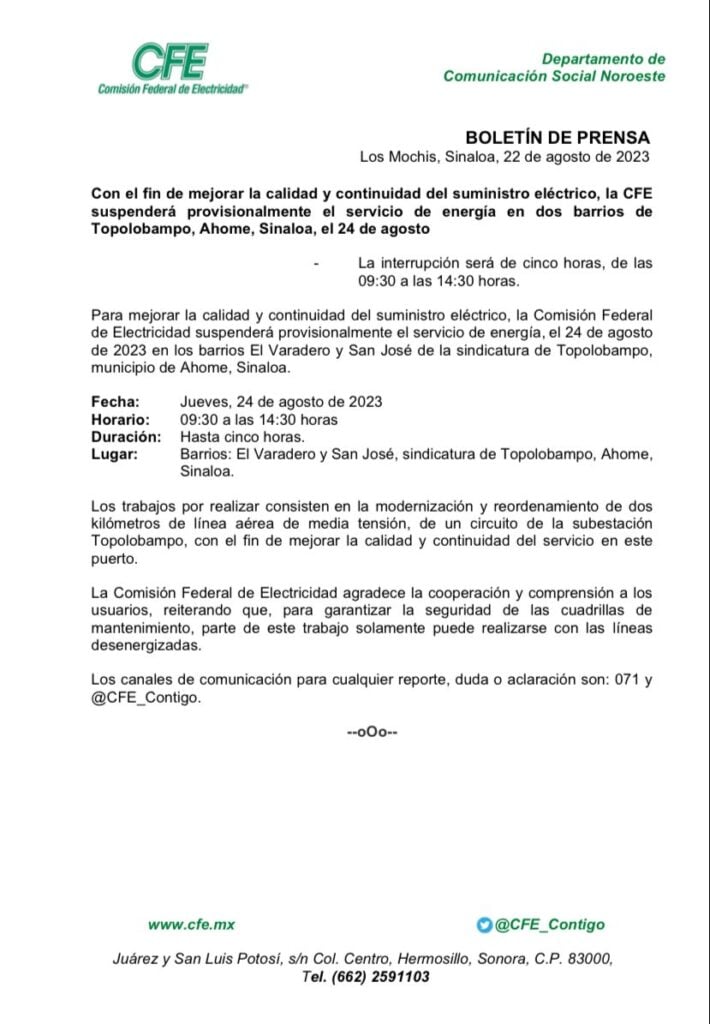 COMUNICADO CFE