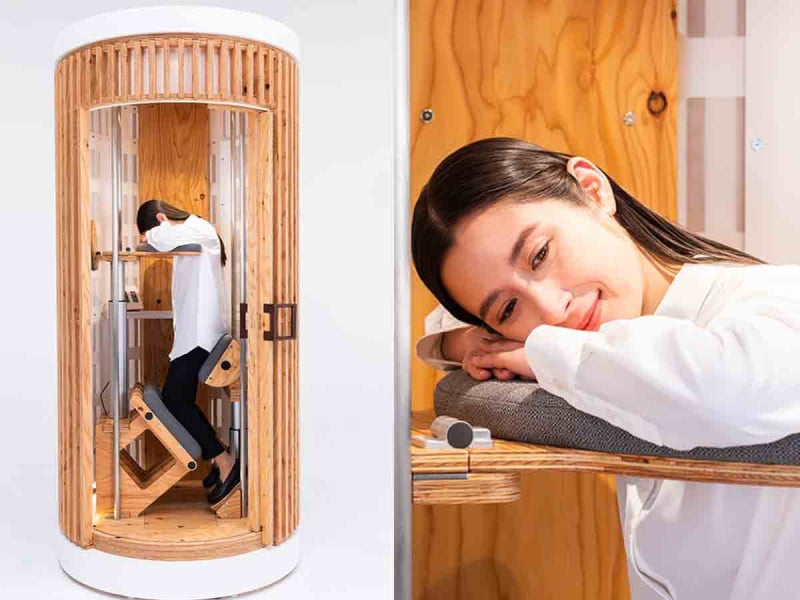 Japón presenta cápsula para dormir de pie en el trabajo