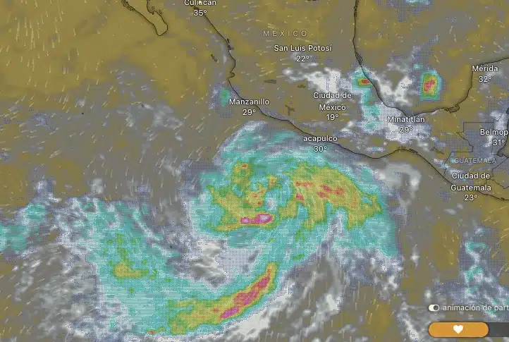 Imagen satelital de la tormenta tropical Hilary.
