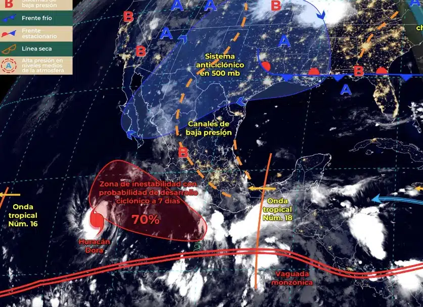 Mapa del Servicio Meteorológico Nacional con sistemas activos