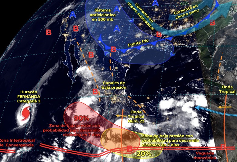 Mapa del Servicio Meteorológico Nacional con sistemas activos