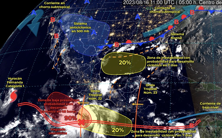 Mapa del Servicio Meteorológico Nacional con sistemas activos
