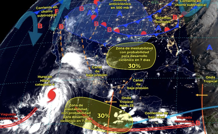 Mapa del Servicio Meteorológico Nacional con sistemas activos