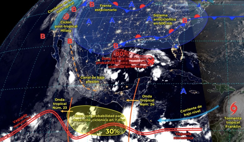 Mapa del Servicio Meteorológico Nacional con sistemas activos