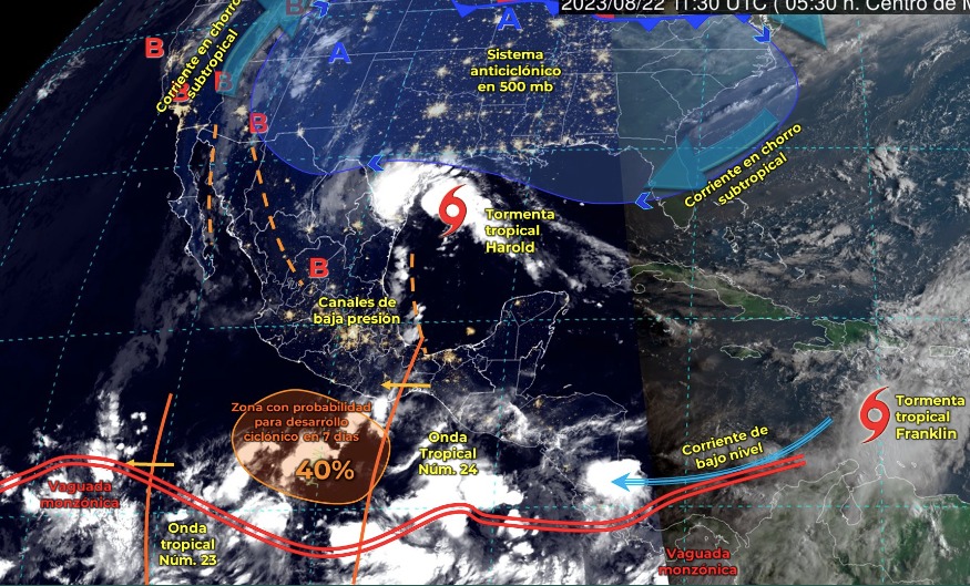Mapa del Servicio Meteorológico Nacional con sistemas activos