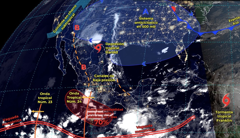 Mapa del Servicio Meteorológico Nacional con sistemas activos