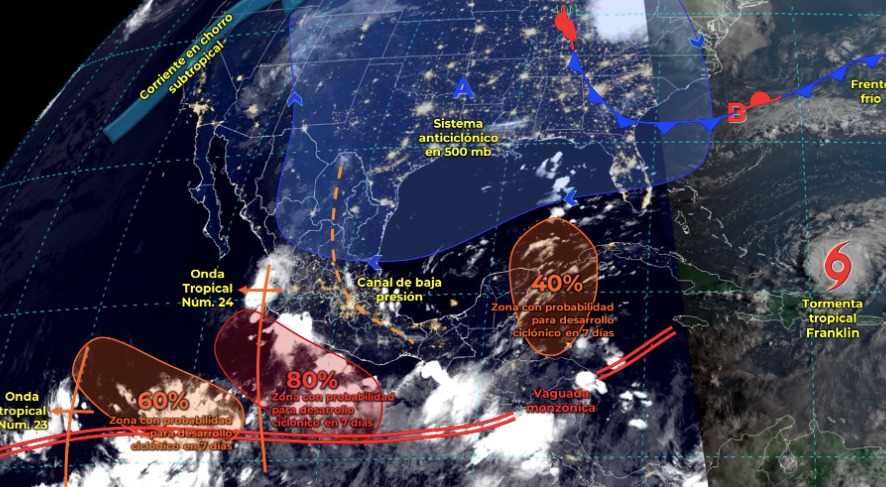 Mapa del Servicio Meteorológico Nacional con sistemas activos
