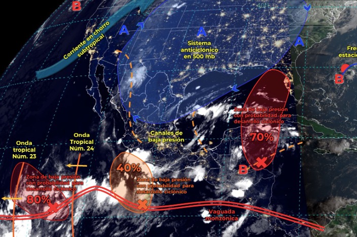 Mapa del Servicio Meteorológico Nacional con sistemas activos