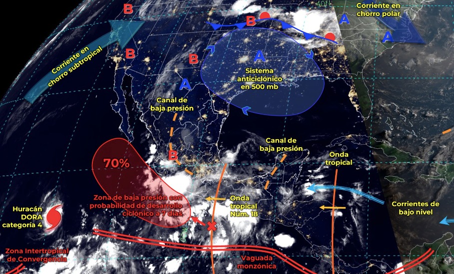 Mapa del Servicio Meteorológico Nacional con sistemas activos