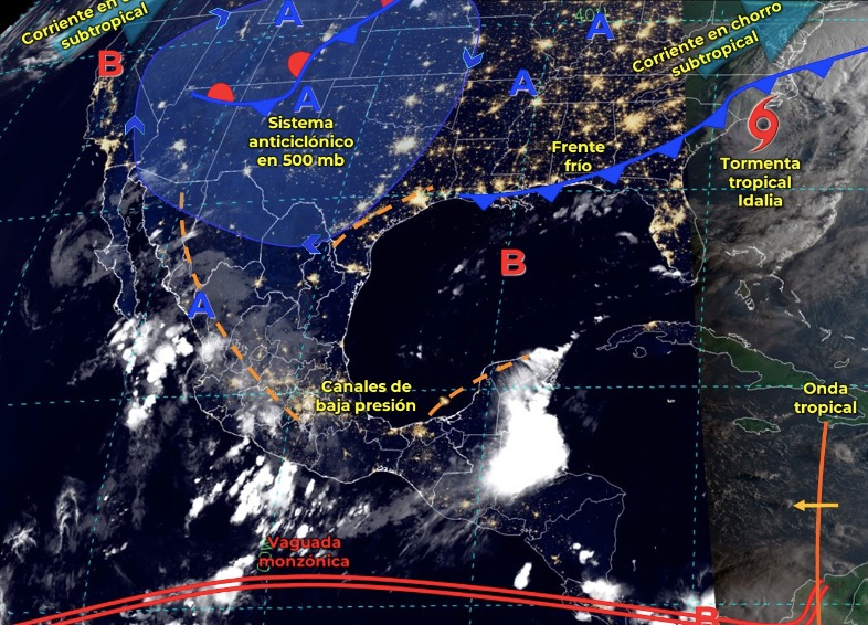 Mapa del Servicio Meteorológico Nacional con sistemas activos