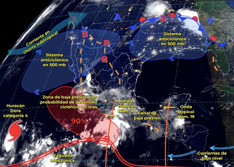 Mapa del Servicio Meteorológico Nacional con sistemas activos