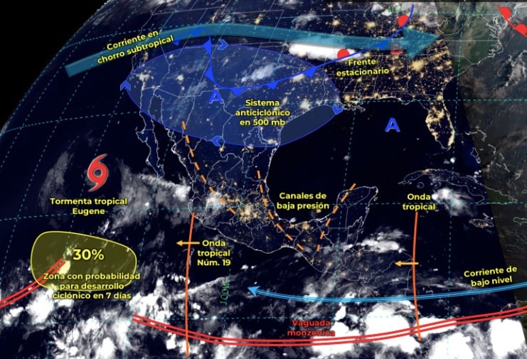 Mapa del Servicio Meteorológico Nacional con sistemas activos