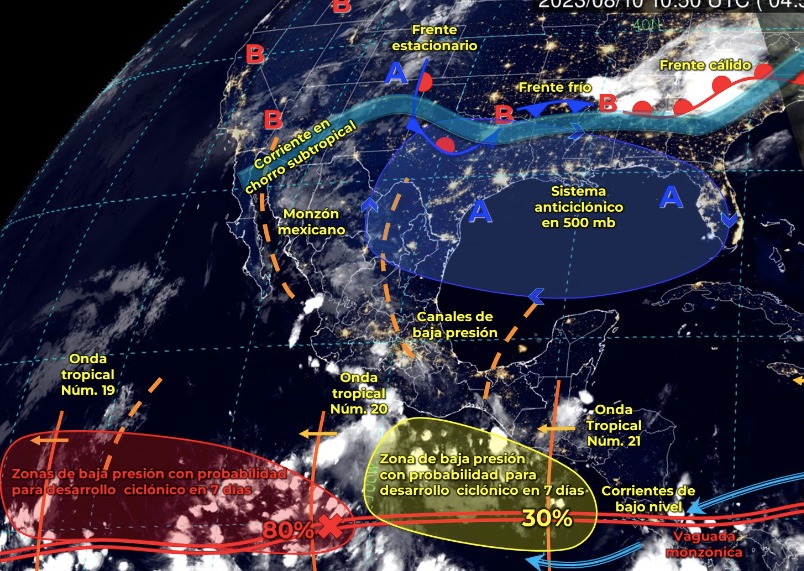 Mapa del Servicio Meteorológico Nacional con sistemas activos
