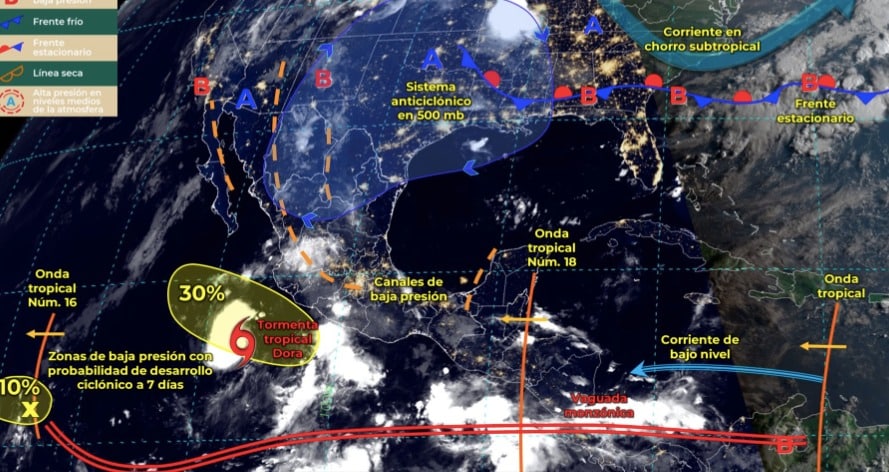 Mapa del Servicio Meteorológico Nacional con sistemas activos