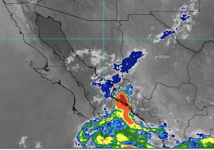 Una parte del mapa de la República mexicana gris con colores azul, amarillo, anaranjado y verde