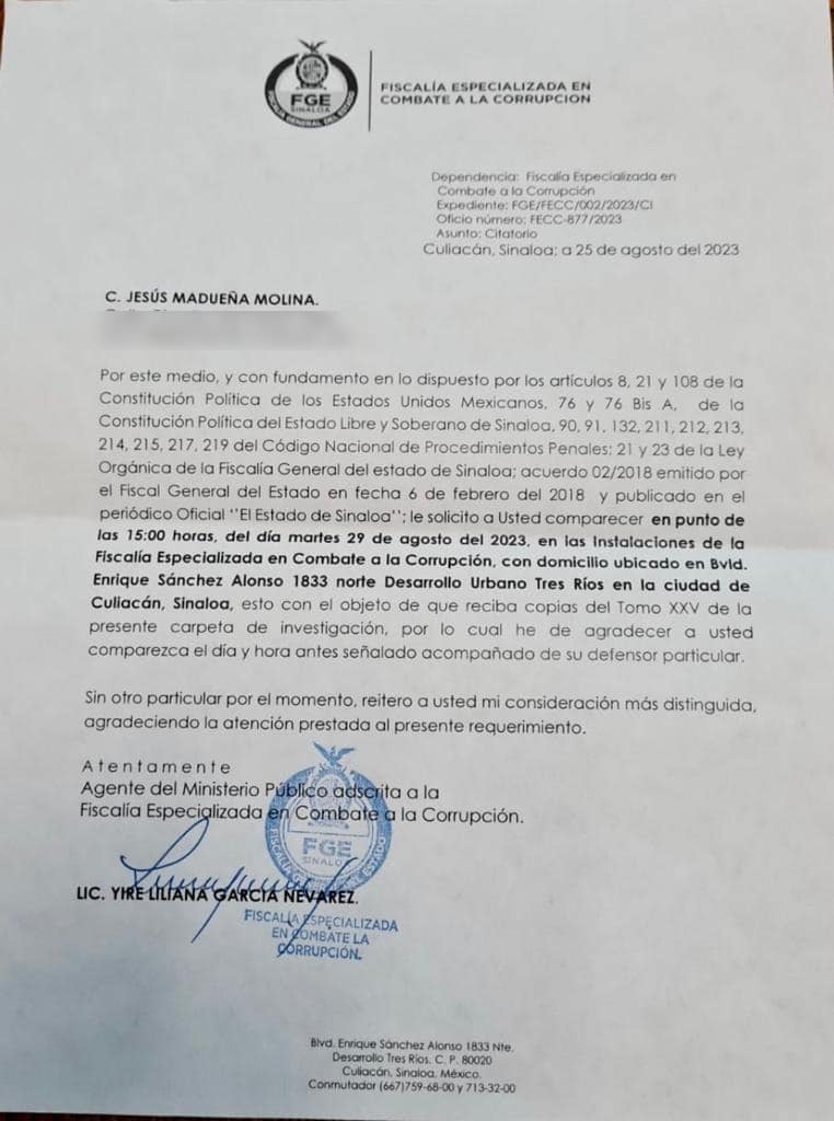 Citatorio de la Fiscalía