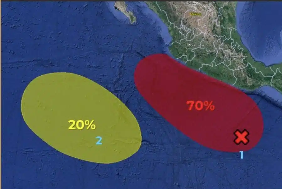 2 óvalos uno rojo y otro verde con una tachita adentro y números, y una parte del mapa de la república mexicana