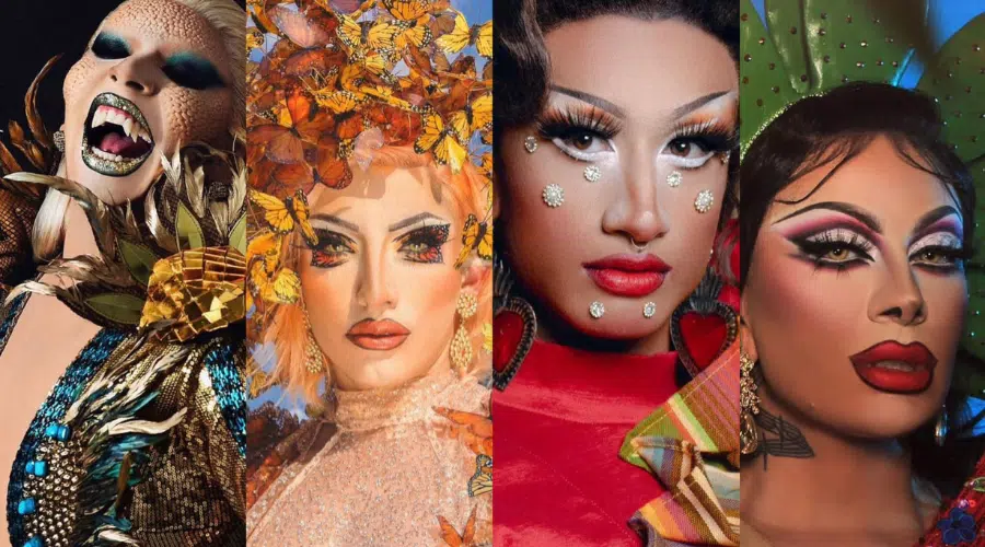 cuatro fotos de rostros de drag queen