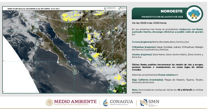 Imagen del SMN Conagua sobre pronóstico de lluvias