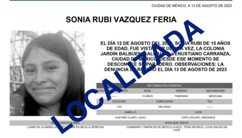 Localizan a Sonia Rubí en Chimalhuacán